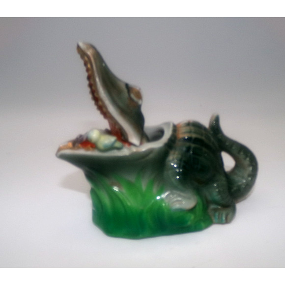 Other - Vintage Nodder Bobber Ceramic Ashtray Dish Alligator Crocodile Jaw Japan 1950's